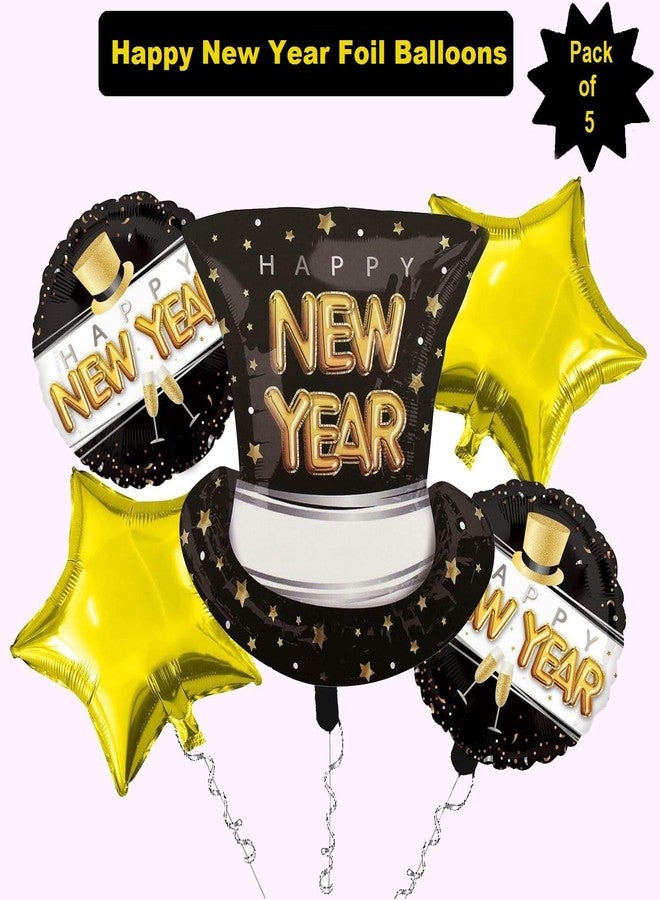 AMFIN (Pack of 5) Hat Foil Balloon for New Year 2026 Party Decoration - Black & Gold - Image 3